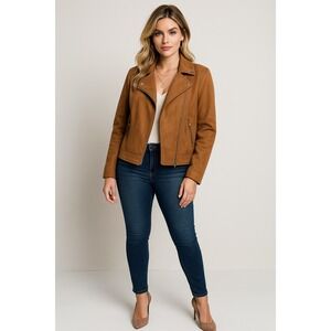 Style and Co Moto Jacket Womens 3X Brown Faux Suede Asymmetric Modern Edgy Biker